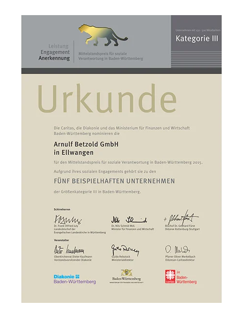 Nominierung zum Mittelstandpreis für soziale Verantwortung 2015 Nominierung zum Mittelstandpreis für soziale Verantwortung 2015