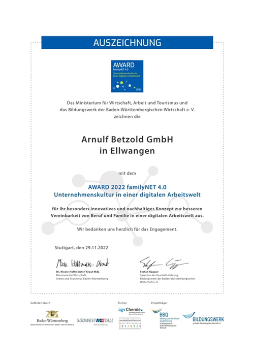 familyNET-4.0 Award 2022 Urkunde familyNET-4.0 Award 2022